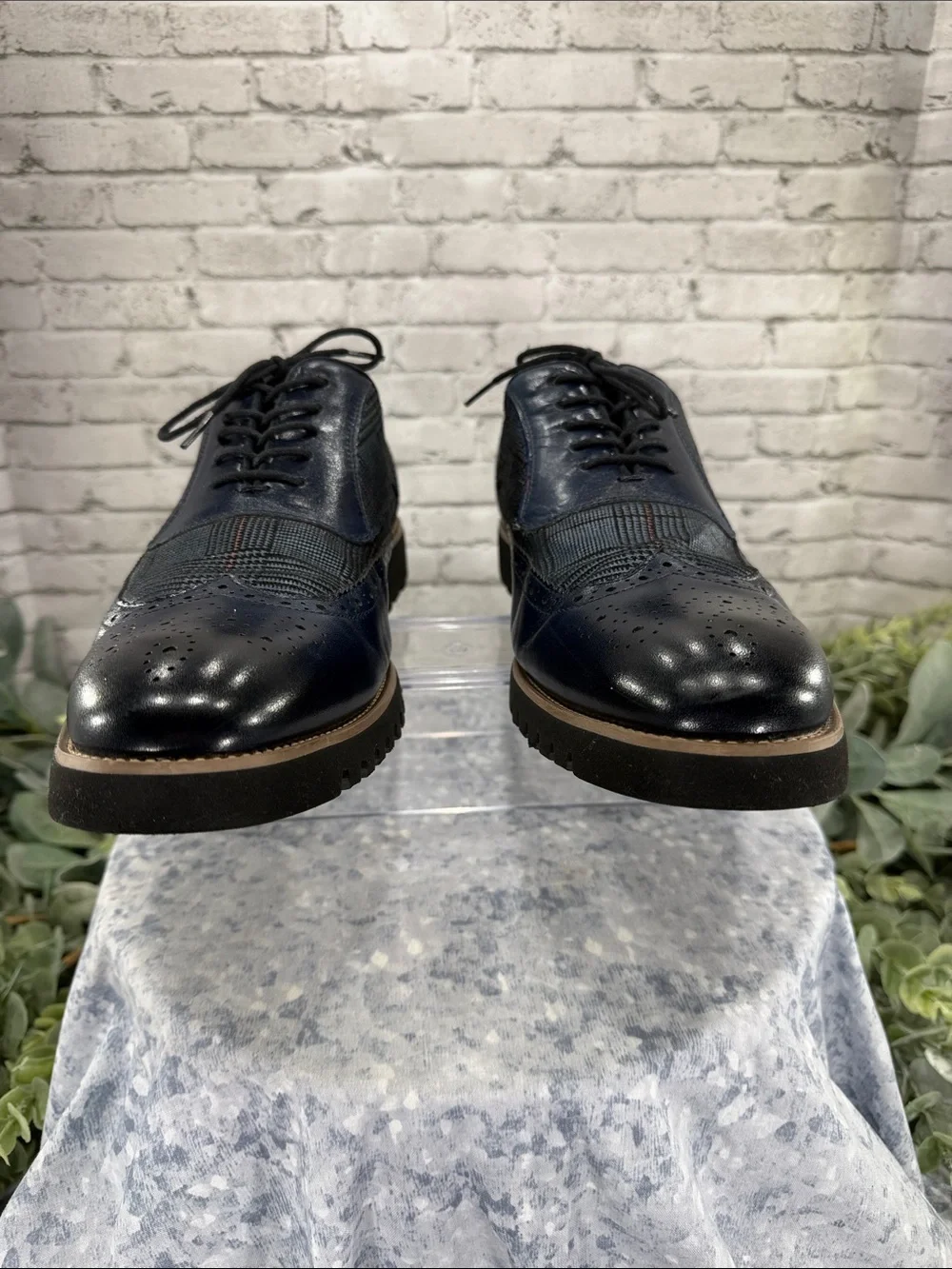 STACY ADAMS “Baxley” Ink Blue Leather & Suede Casual Wingtip Oxfords Mens 12M